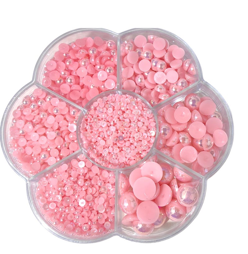 Chenkou Craft 3000PCS 1 Box Pink Round Flatback Imitation Half Pearls Bead Loose Beads Gem (Pink) - Image 1